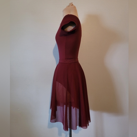 Elegant Burgundy Ballet High Low Mesh Circle Skirt - Picture 3 of 8